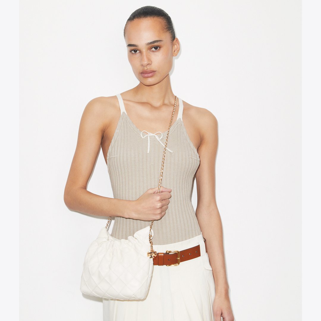 Tory Burch Mini Fleming Soft Hobo Bag Light Cream