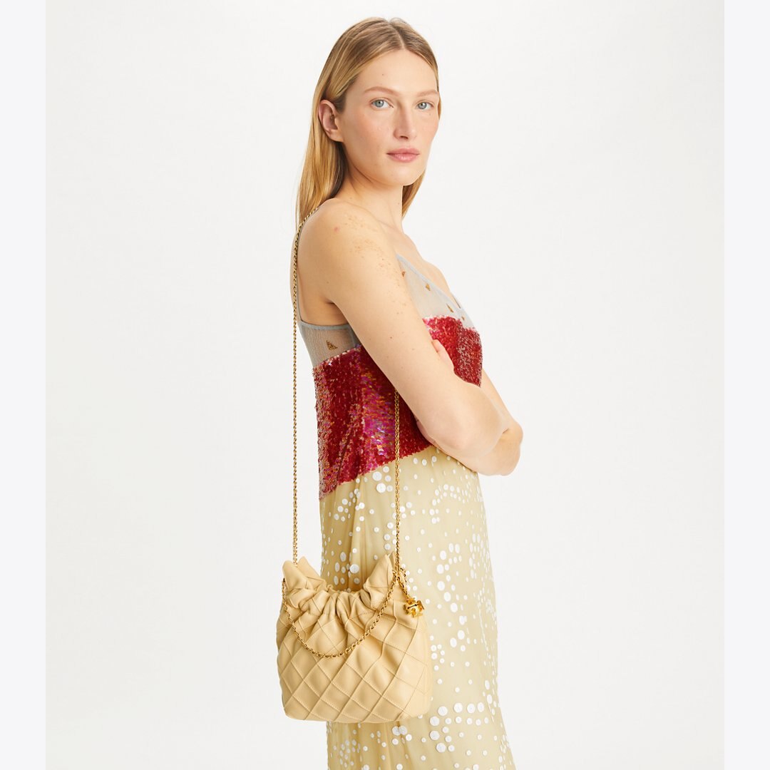 Tory Burch Mini Fleming Soft Hobo Bag Vanilla Soft Serve