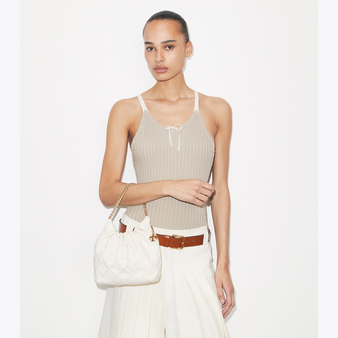 Tory Burch Mini Fleming Soft Hobo Bag Light Cream