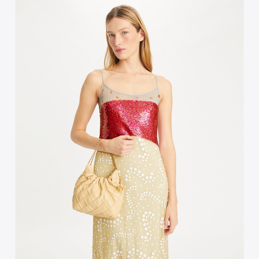 Tory Burch Mini Fleming Soft Hobo Bag Vanilla Soft Serve