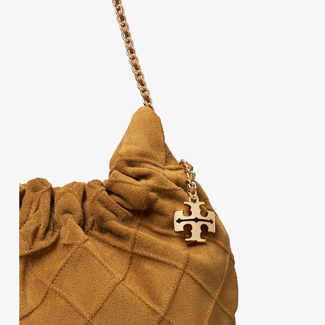 Tory Burch Mini Fleming Soft Suede Hobo Bag CHICORY BROWN
