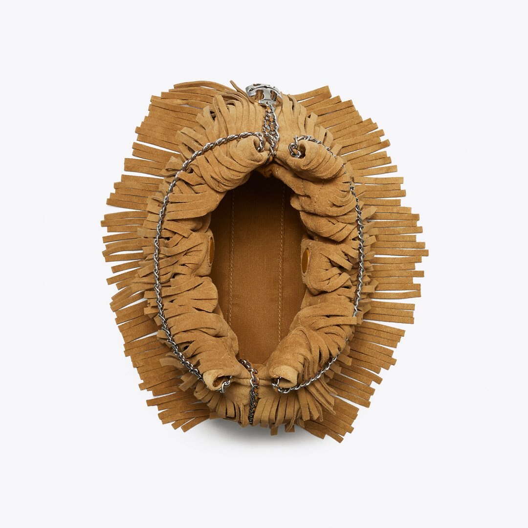 Tory Burch Mini Fleming Suede Fringe Hobo Bag WILD TABACCO