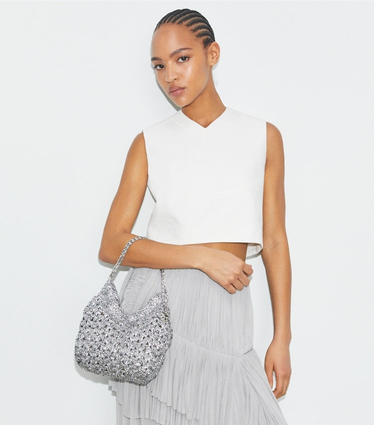 Mini Fleming Woven Hobo Bag Silver Silver