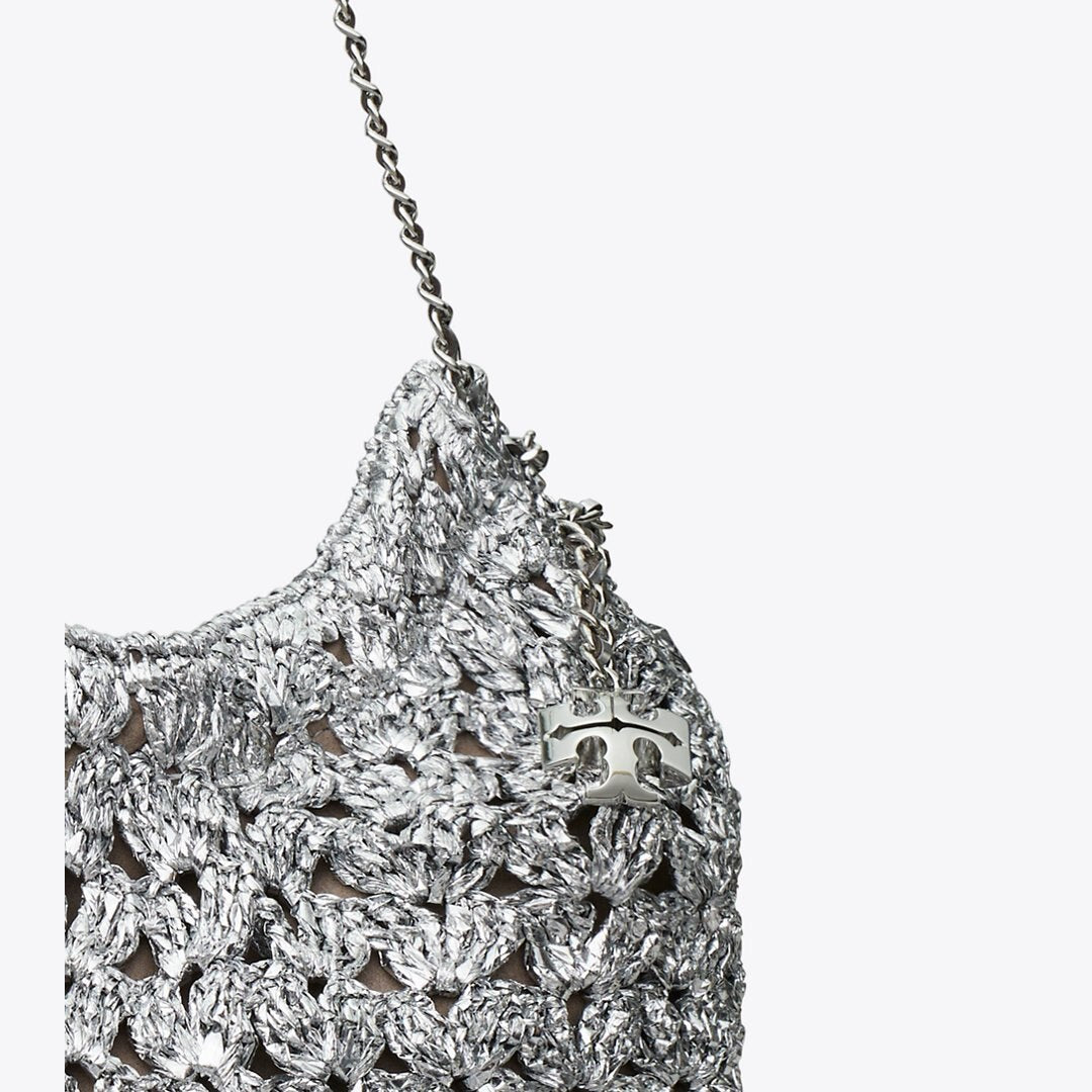 Tory Burch Mini Fleming Woven Hobo Bag Silver