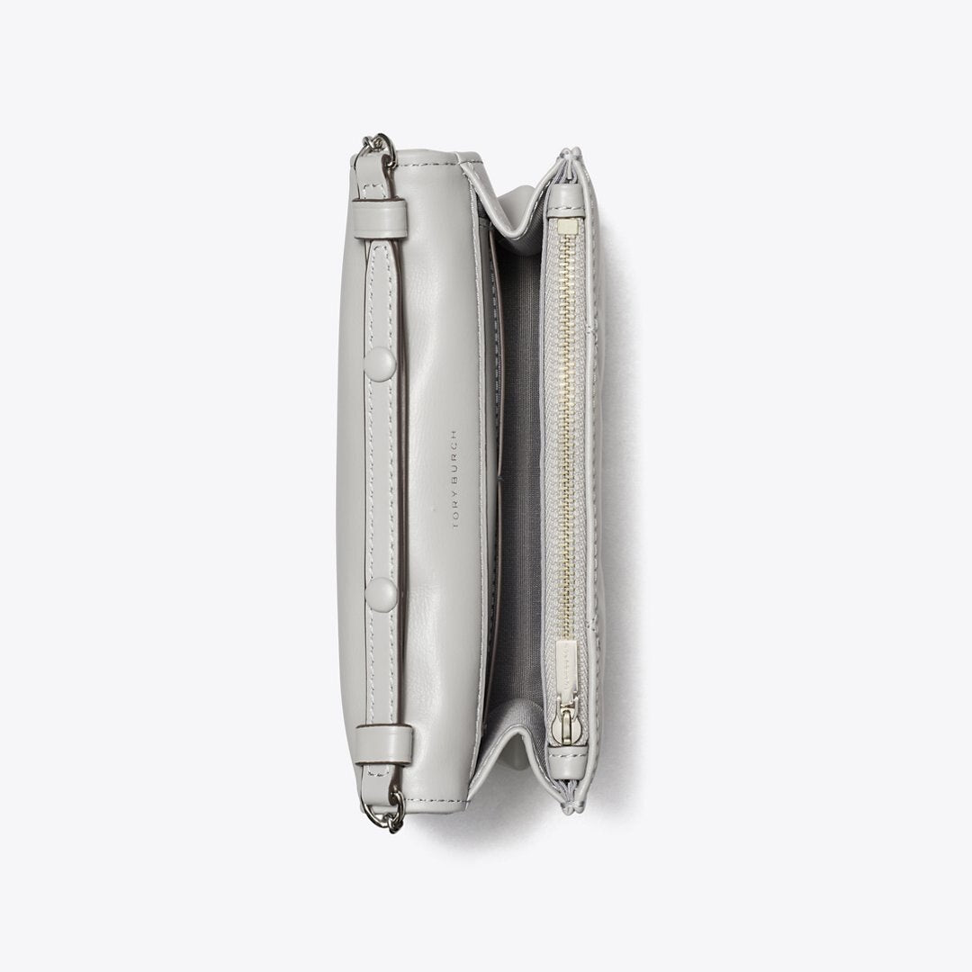 Tory Burch Mini Kira Diamond Quilt Charm Top-Handle Crossbody Gray