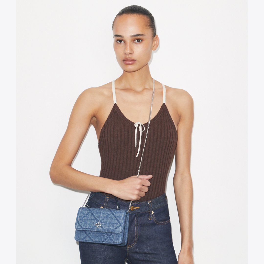 Tory Burch Mini Kira Diamond Quilt Denim Top-Handle Crossbody Cruise