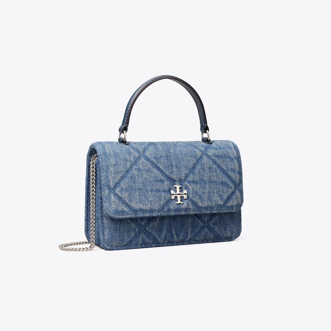 Tory Burch Mini Kira Diamond Quilt Denim Top-Handle Crossbody Cruise