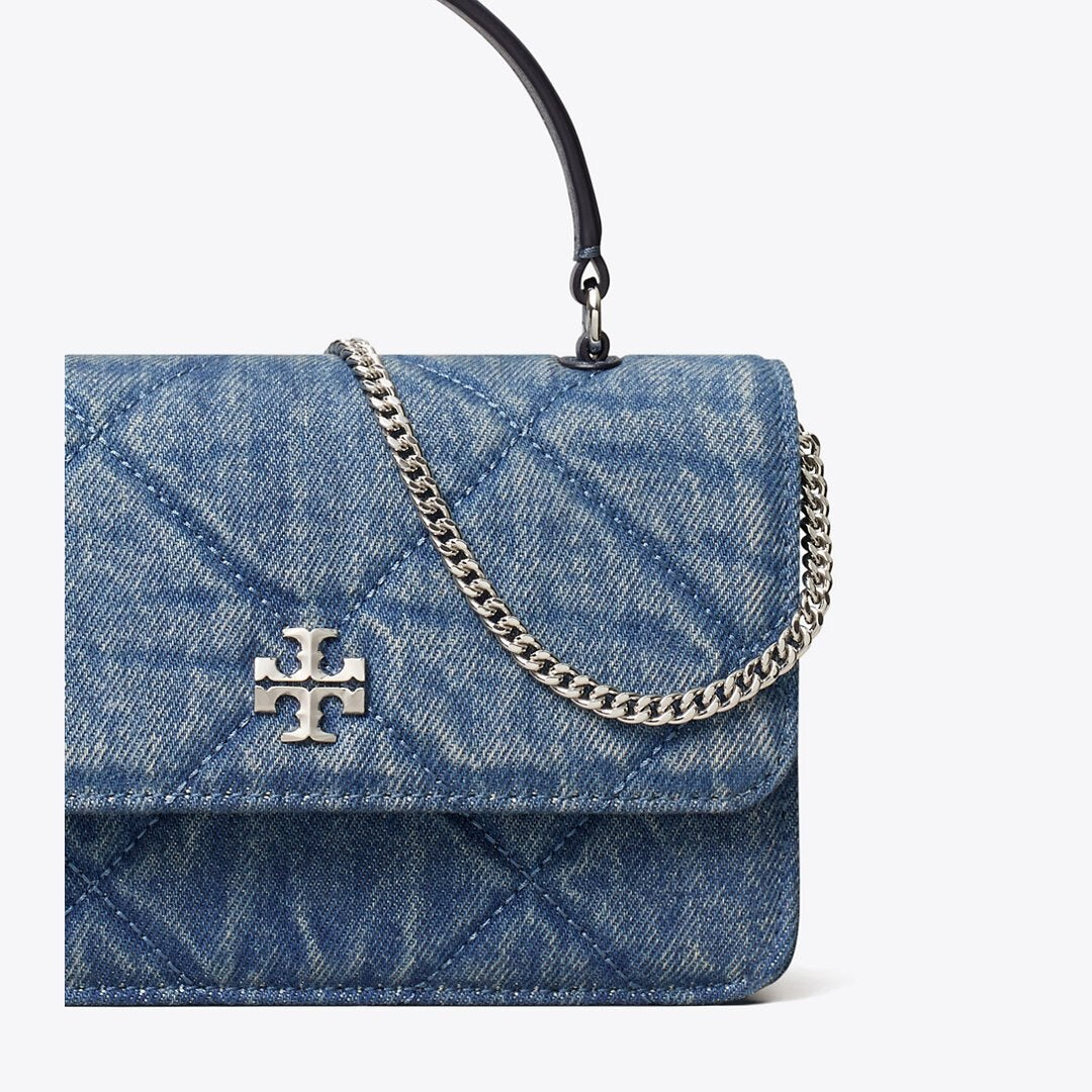 Tory Burch Mini Kira Diamond Quilt Denim Top-Handle Crossbody Cruise