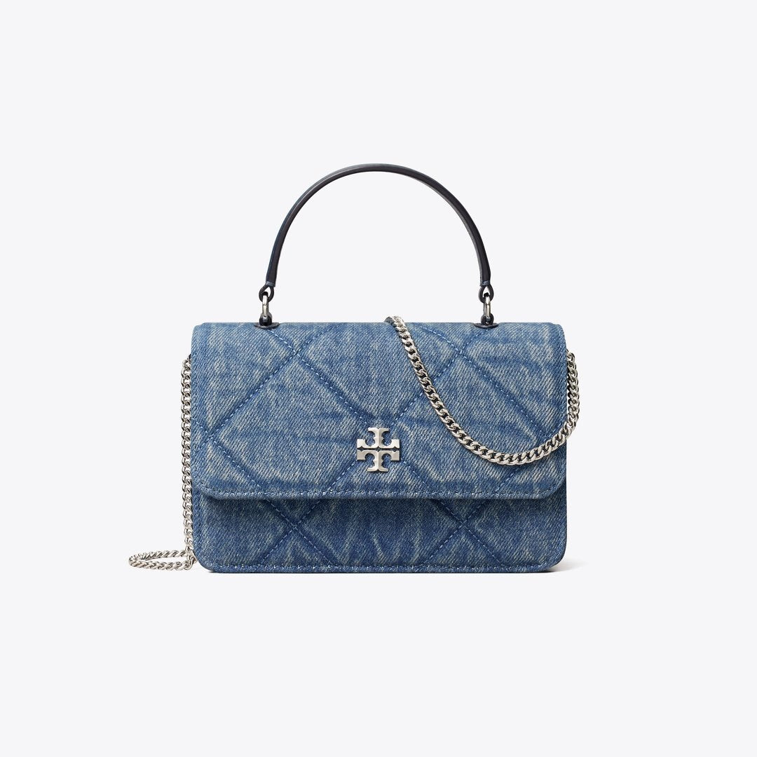 Tory Burch Mini Kira Diamond Quilt Denim Top-Handle Crossbody Cruise