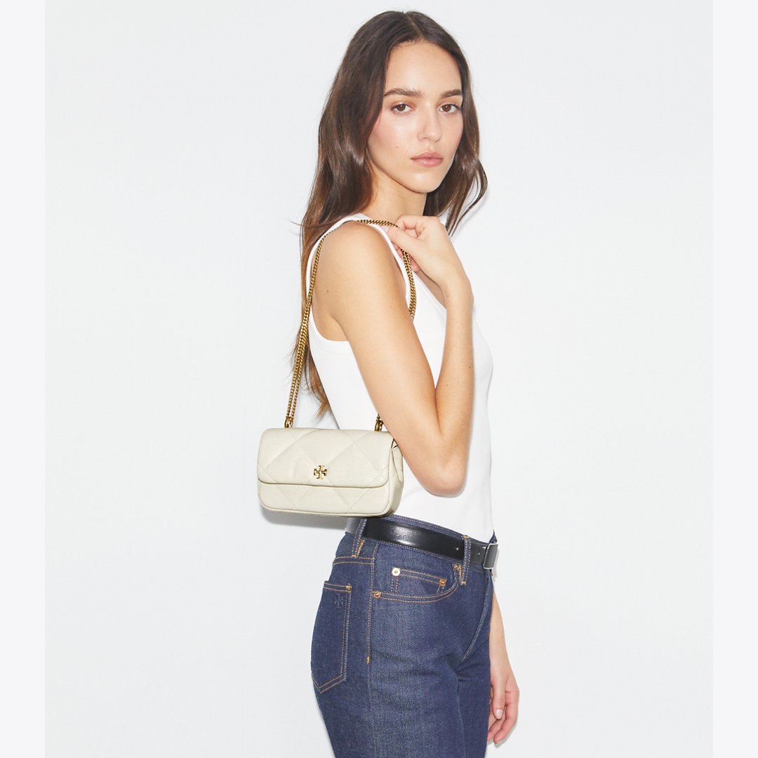 Tory Burch Mini Kira Diamond Quilt Flap Bag Warm White