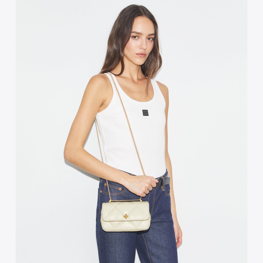 Tory Burch Mini Kira Diamond Quilt Flap Bag Warm White
