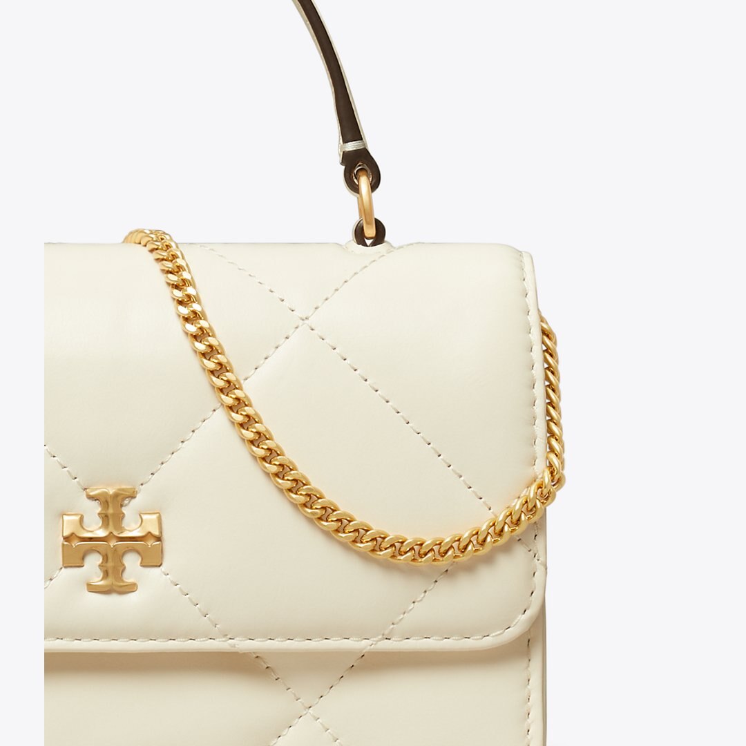 Tory Burch Mini Kira Diamond Quilt Top-Handle Crossbody Warm White