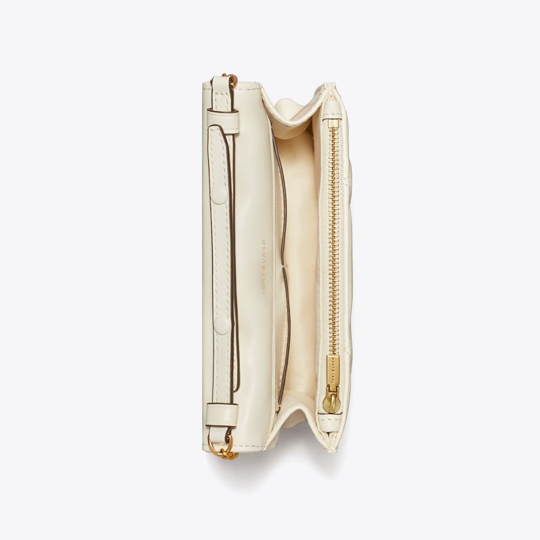 Tory Burch Mini Kira Diamond Quilt Top-Handle Crossbody Warm White