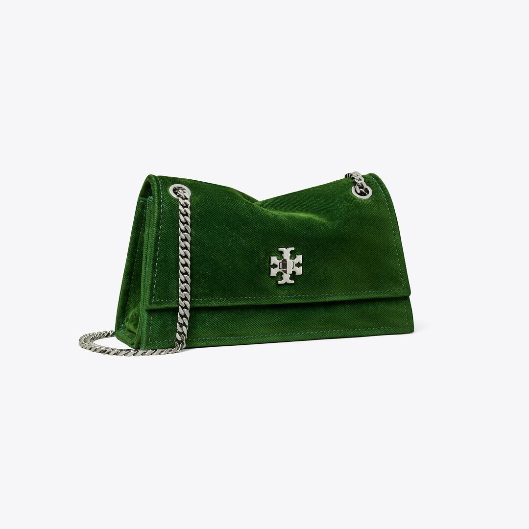 Tory Burch Mini Kira Turnlock Flocked Shoulder Bag Emerald