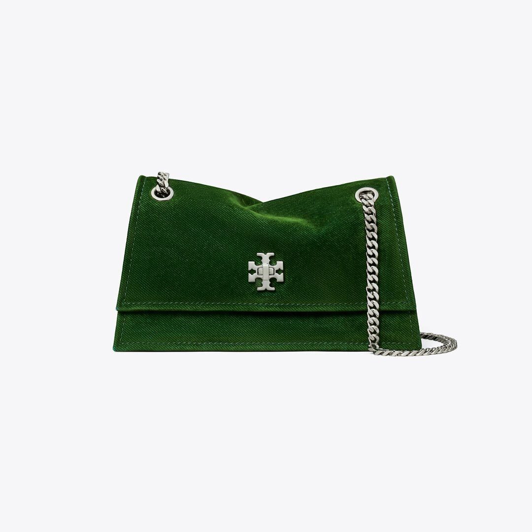 Tory Burch Mini Kira Turnlock Flocked Shoulder Bag Emerald