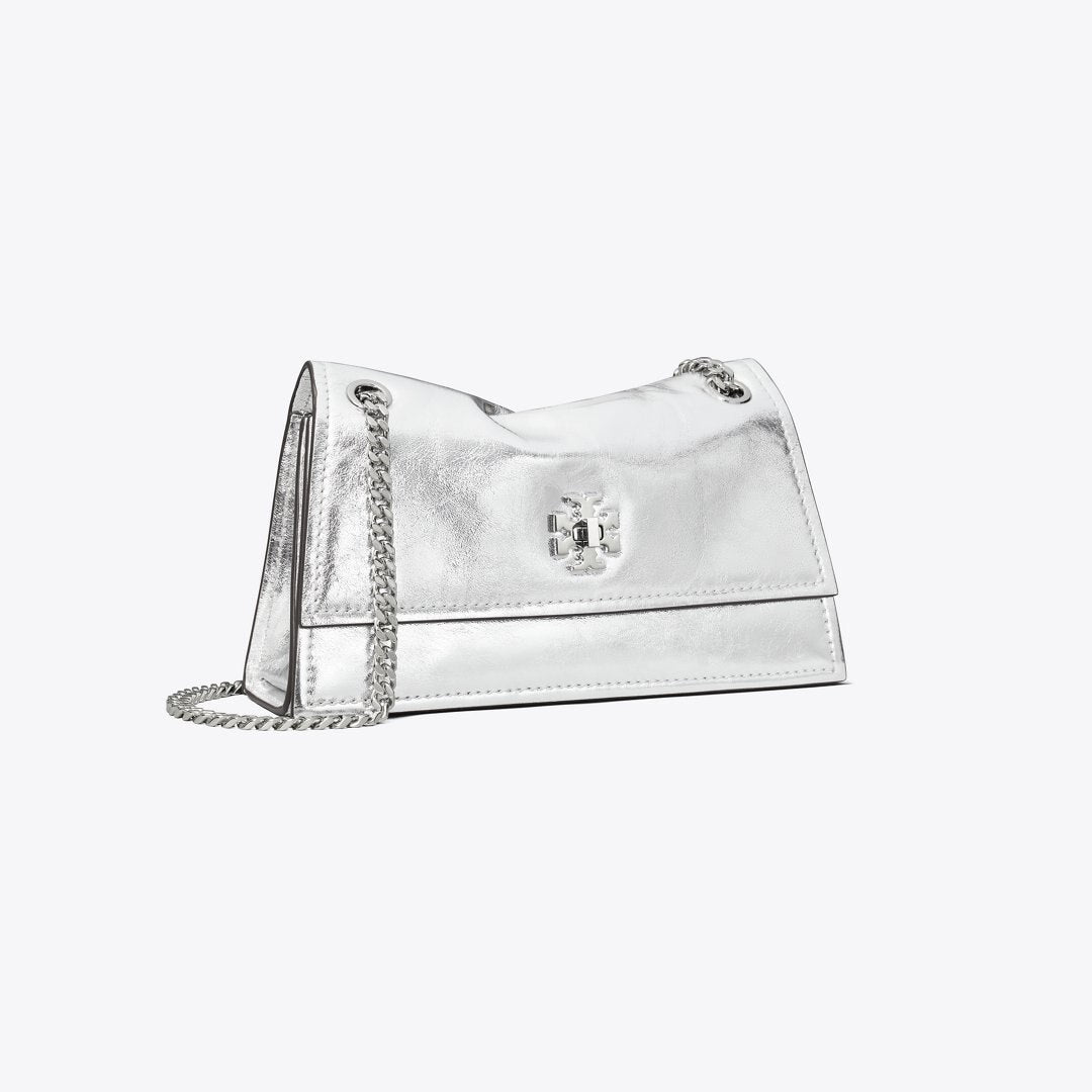 Tory Burch Mini Kira Turnlock Metallic Shoulder Bag Silver