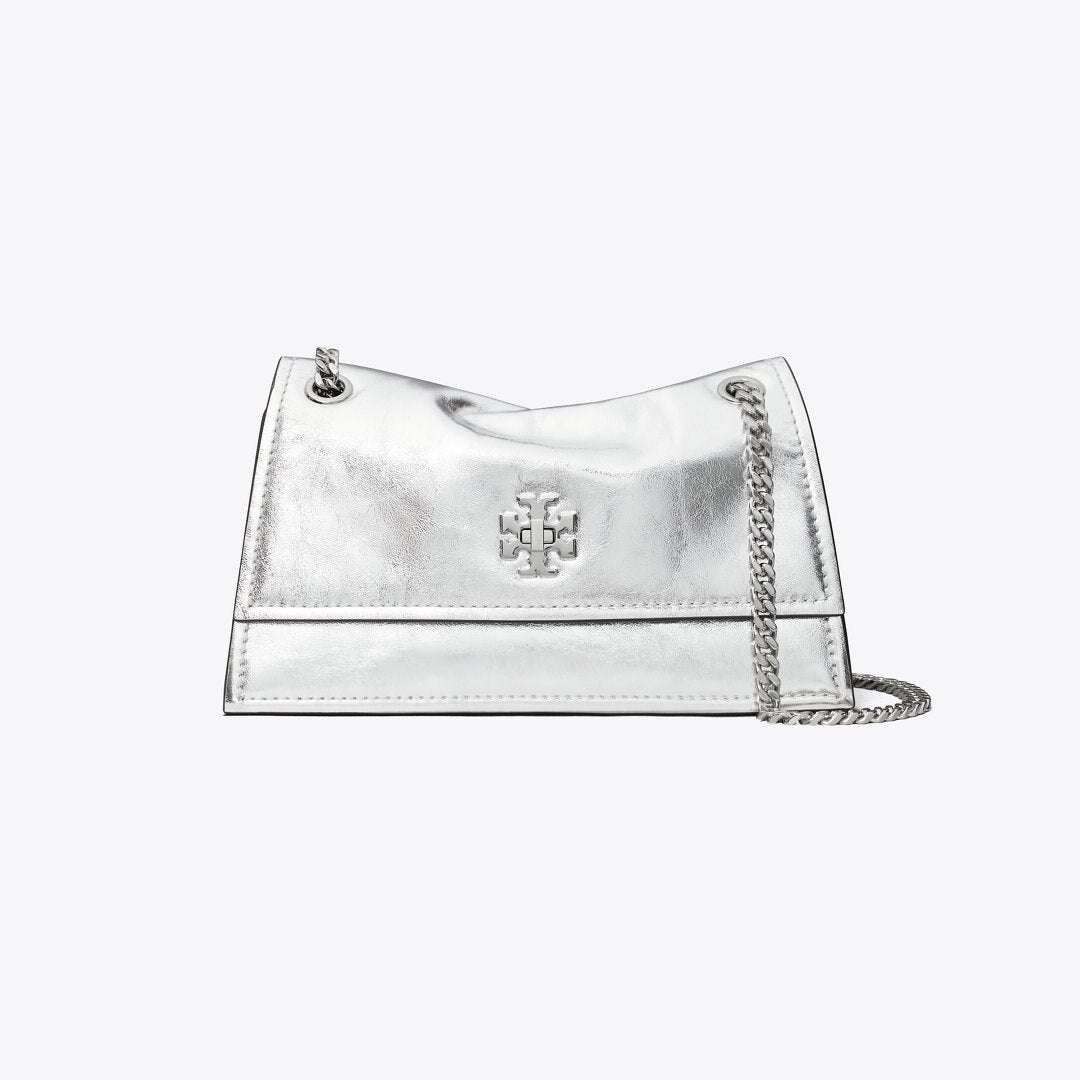 Tory Burch Mini Kira Turnlock Metallic Shoulder Bag Silver
