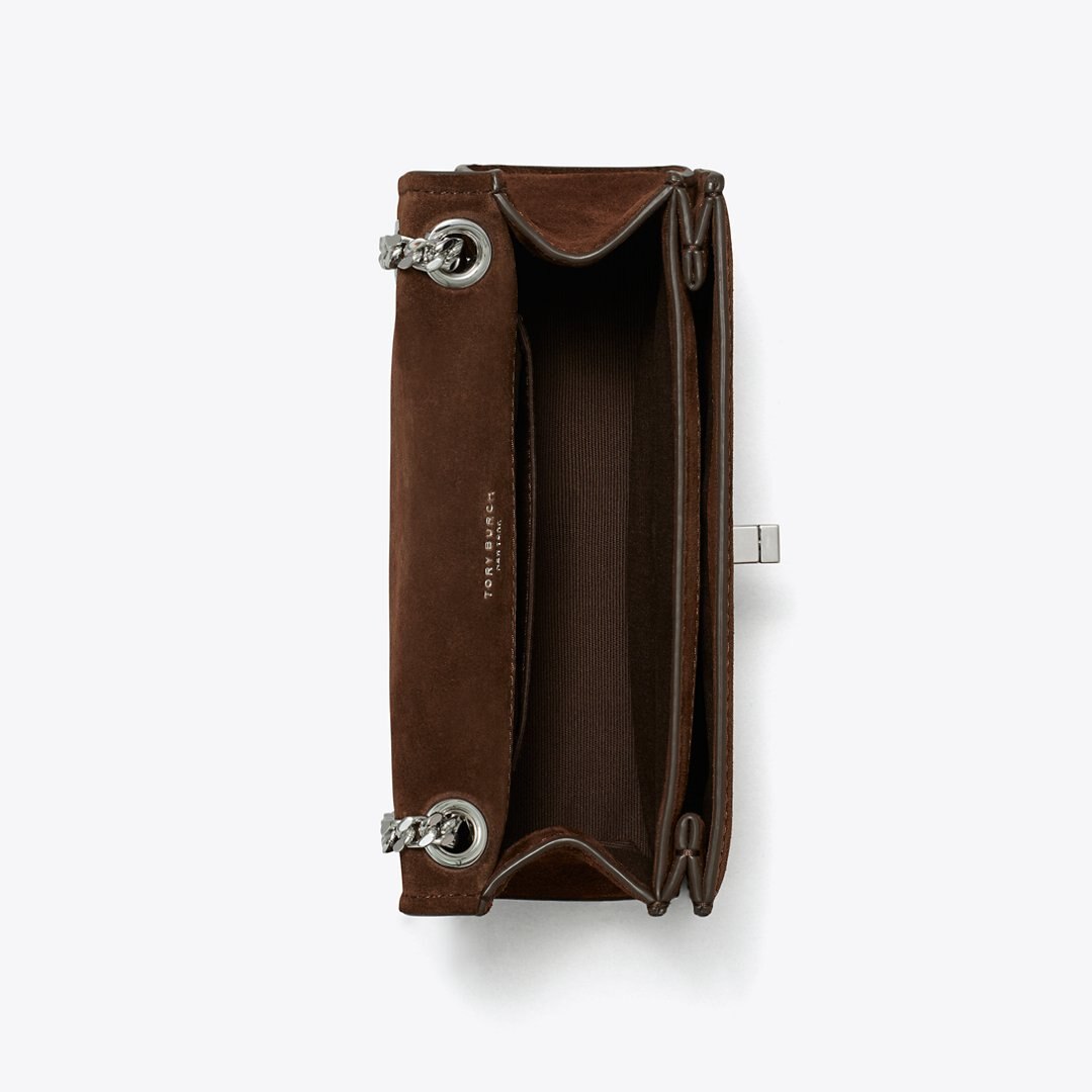Tory Burch Mini Kira Turnlock Suede Shoulder Bag Dark Cocoa