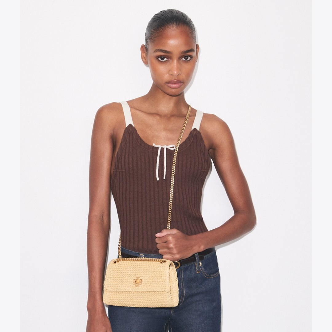 Tory Burch Mini Kira Turnlock Woven Shoulder Bag Natural