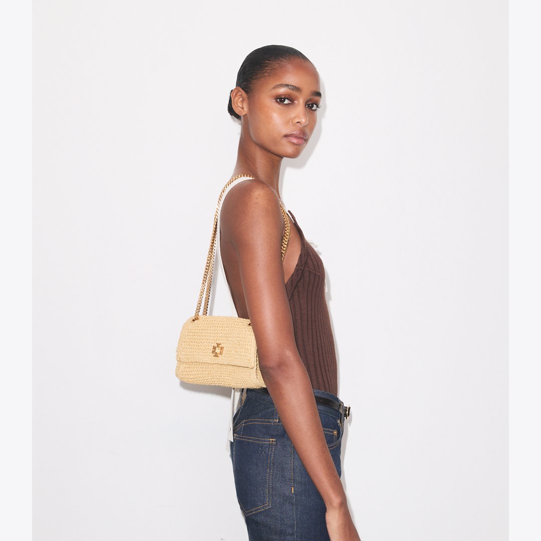 Tory Burch Mini Kira Turnlock Woven Shoulder Bag Natural