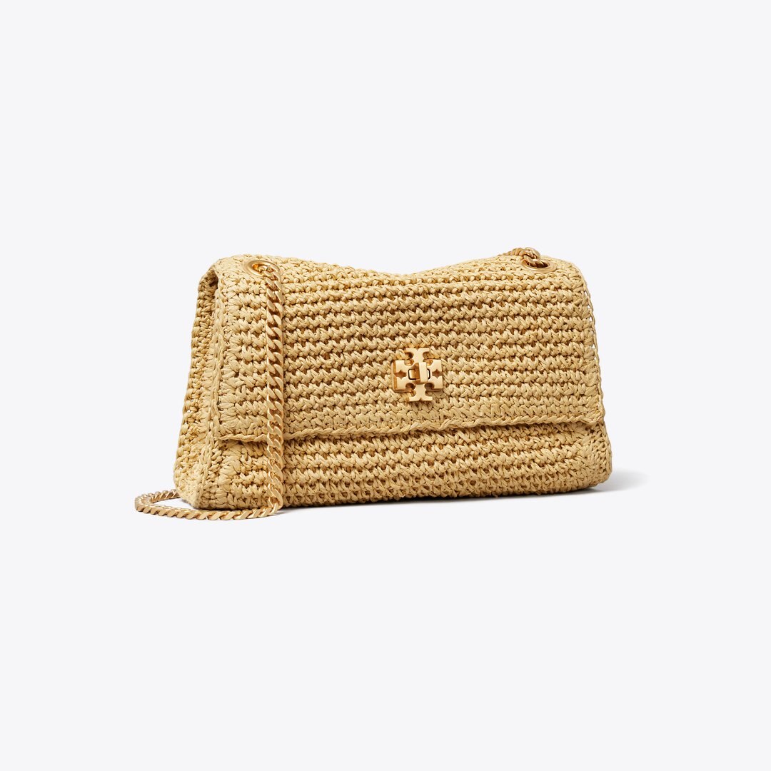 Tory Burch Mini Kira Turnlock Woven Shoulder Bag Natural