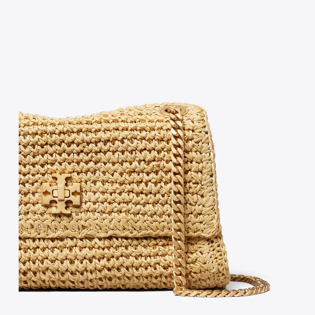 Tory Burch Mini Kira Turnlock Woven Shoulder Bag Natural