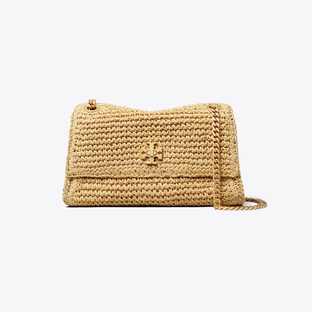 Tory Burch Mini Kira Turnlock Woven Shoulder Bag Natural