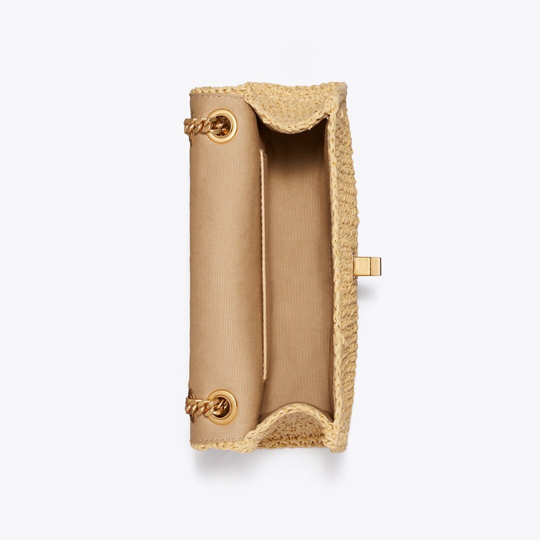 Tory Burch Mini Kira Turnlock Woven Shoulder Bag Natural