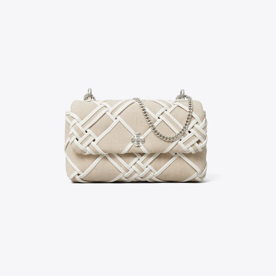 Tory Burch Mini Kira Woven Canvas Flap Bag Natural / Blanc