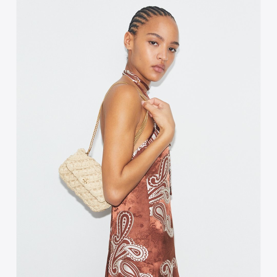 Tory Burch Mini Kira Woven Flap Bag Natural