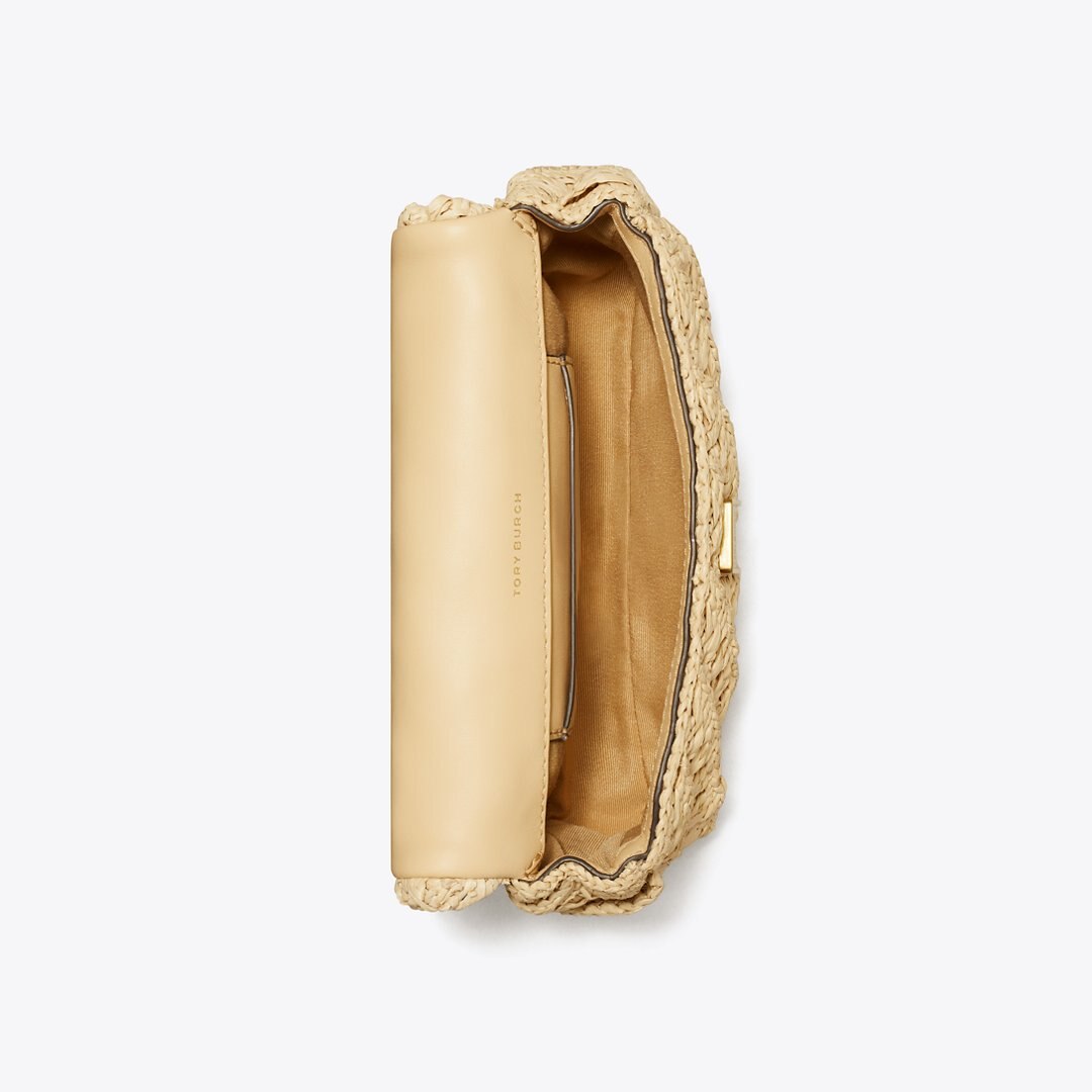 Tory Burch Mini Kira Woven Flap Bag Natural