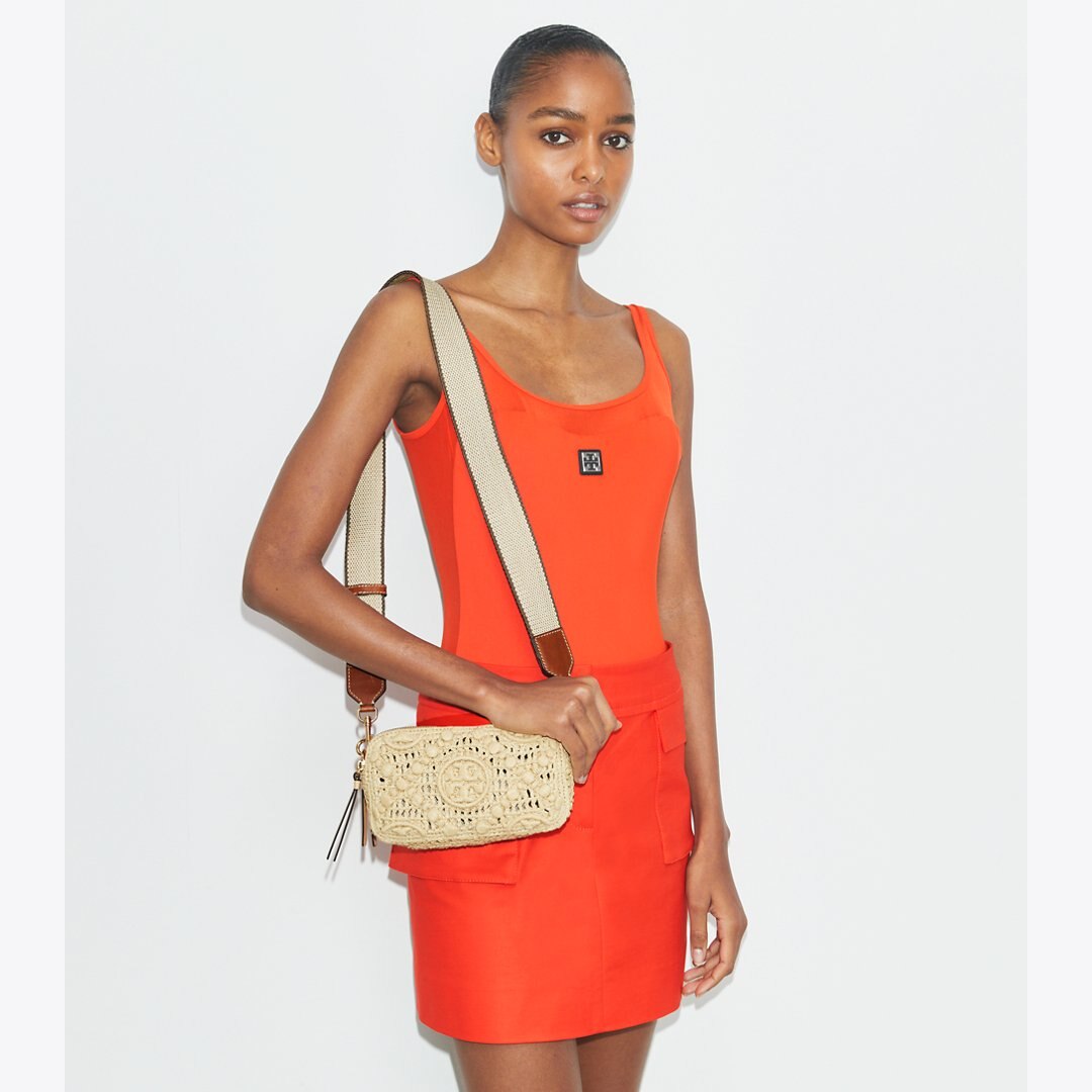 Tory Burch Mini Miller Raffia Crossbody Bag Natural