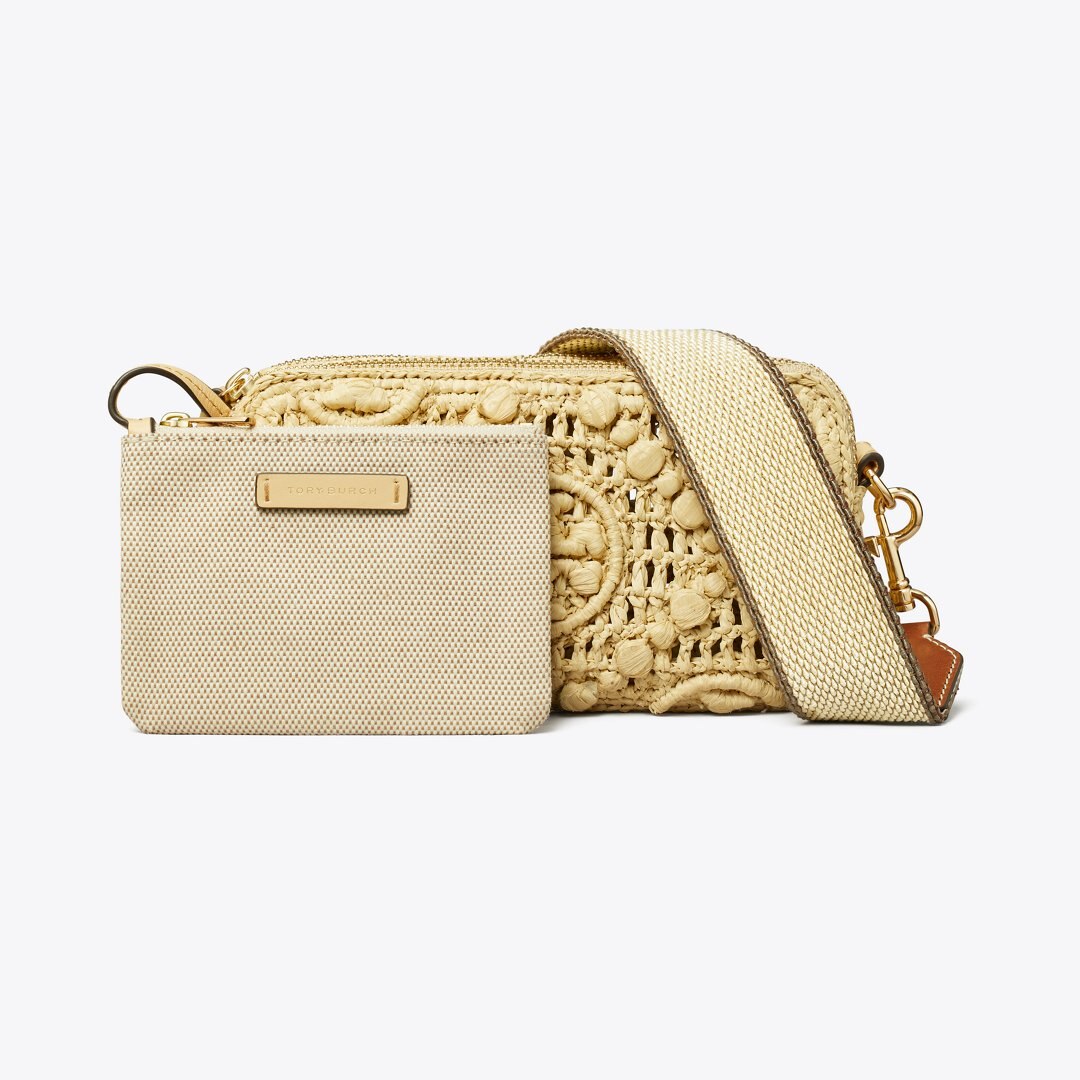 Tory Burch Mini Miller Raffia Crossbody Bag Natural