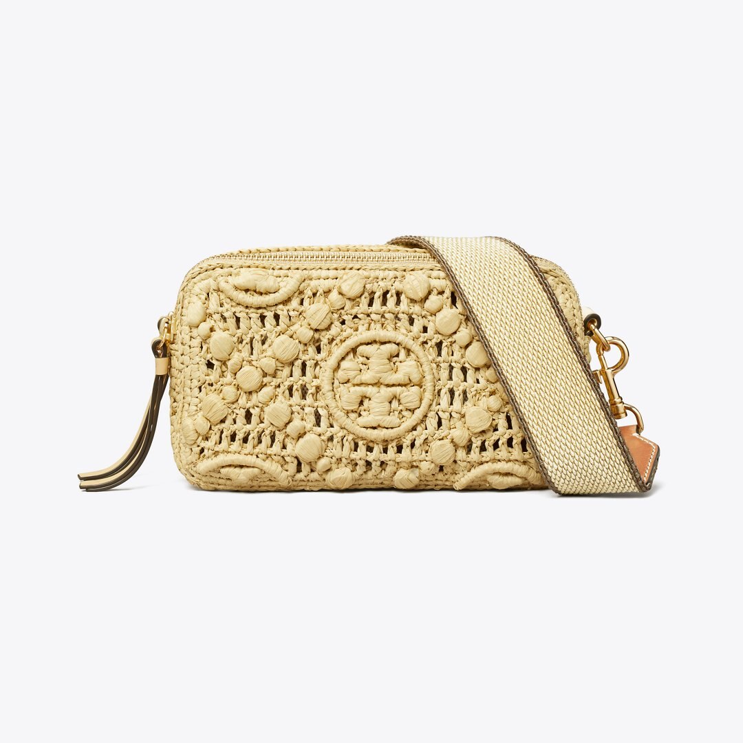 Tory Burch Mini Miller Raffia Crossbody Bag Natural