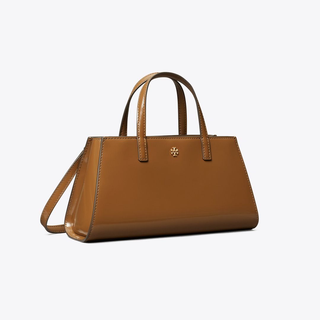 Tory Burch Mini Patent Leather Tote Rich Walnut