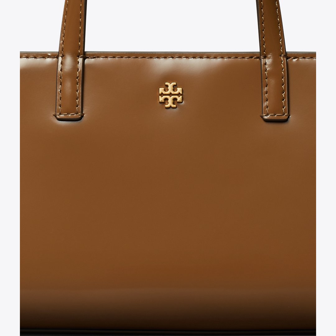 Tory Burch Mini Patent Leather Tote Rich Walnut