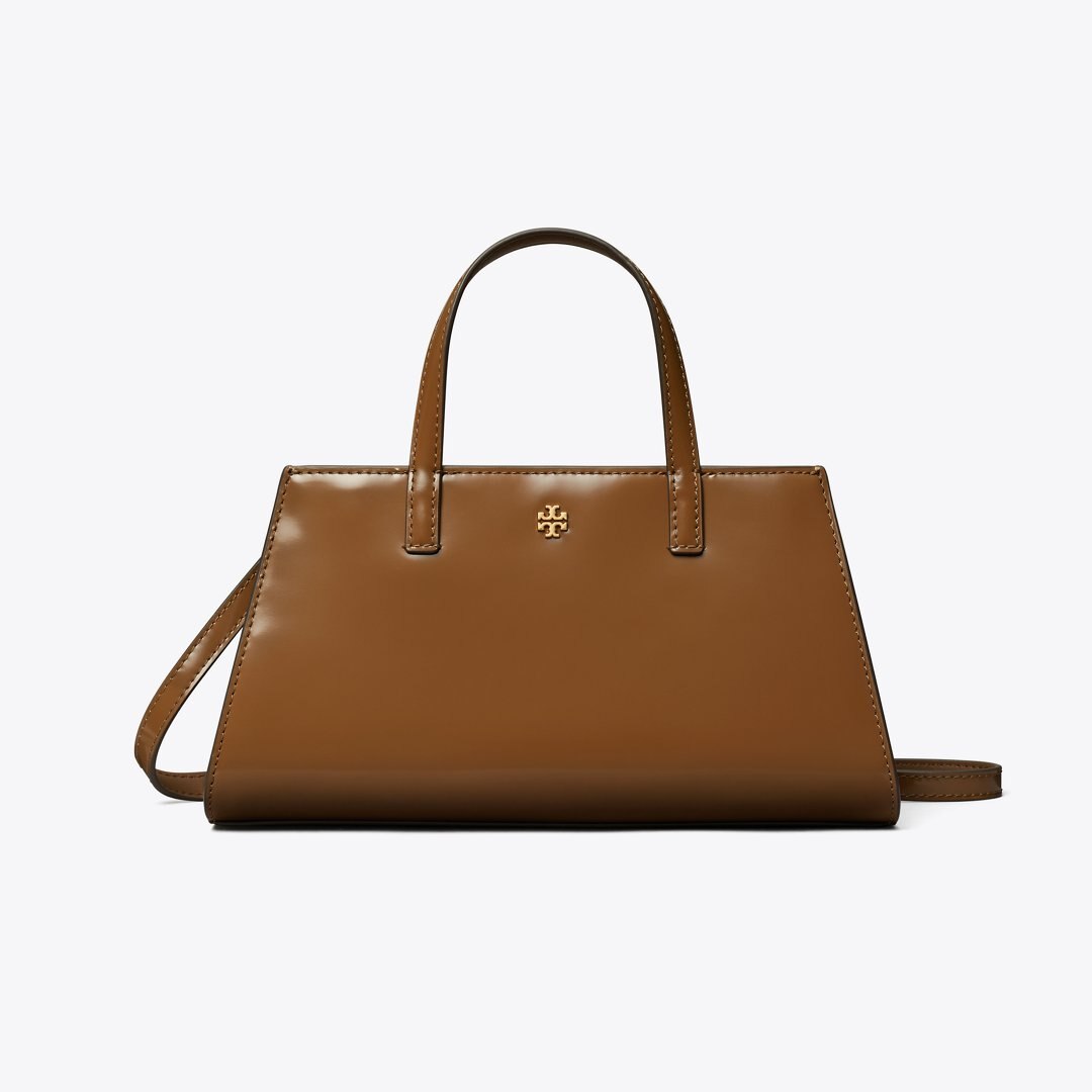 Tory Burch Mini Patent Leather Tote Rich Walnut