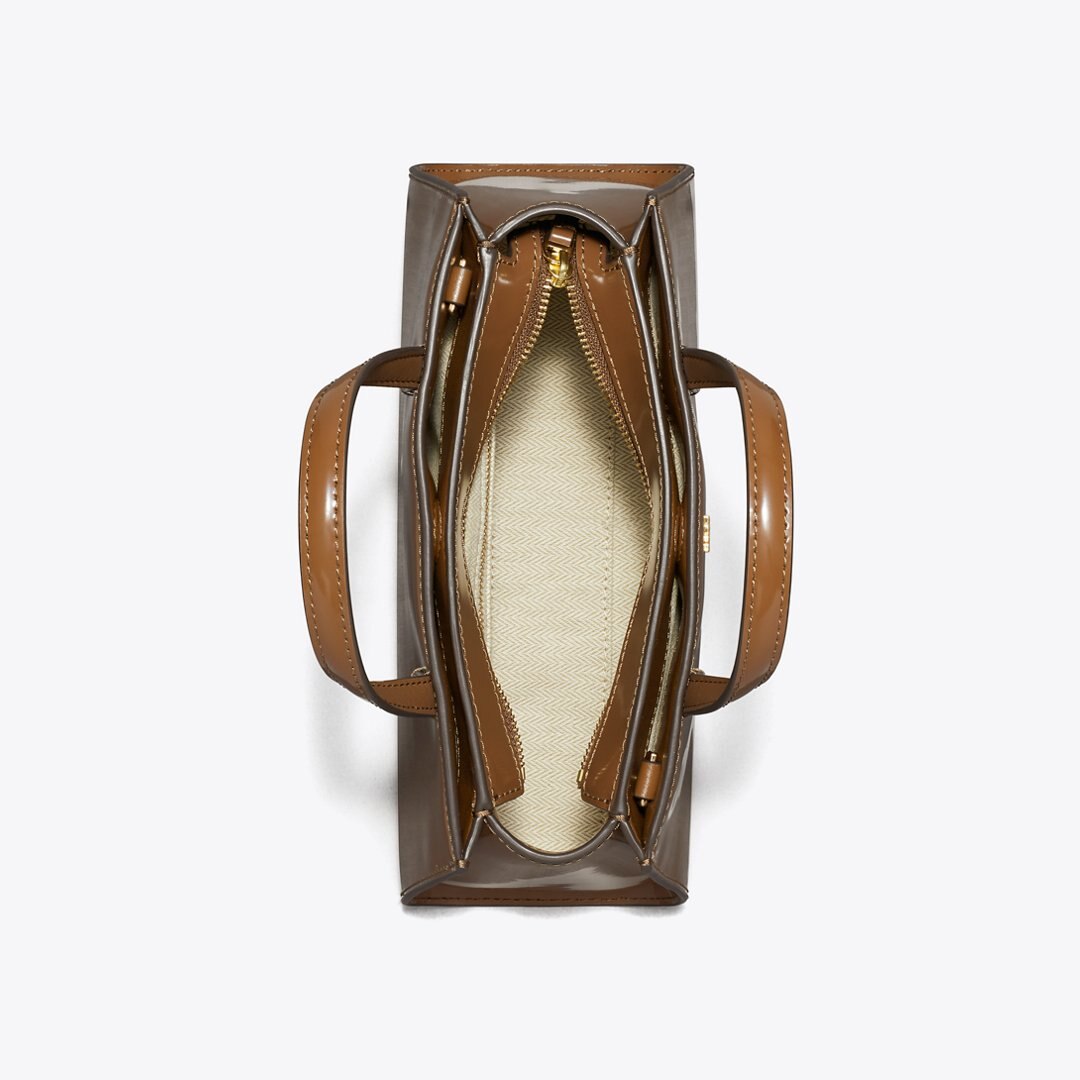 Tory Burch Mini Patent Leather Tote Rich Walnut