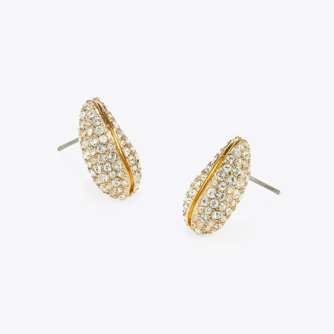 Tory Burch Mini Pierced Pav Earrings Light Brass / Crystal