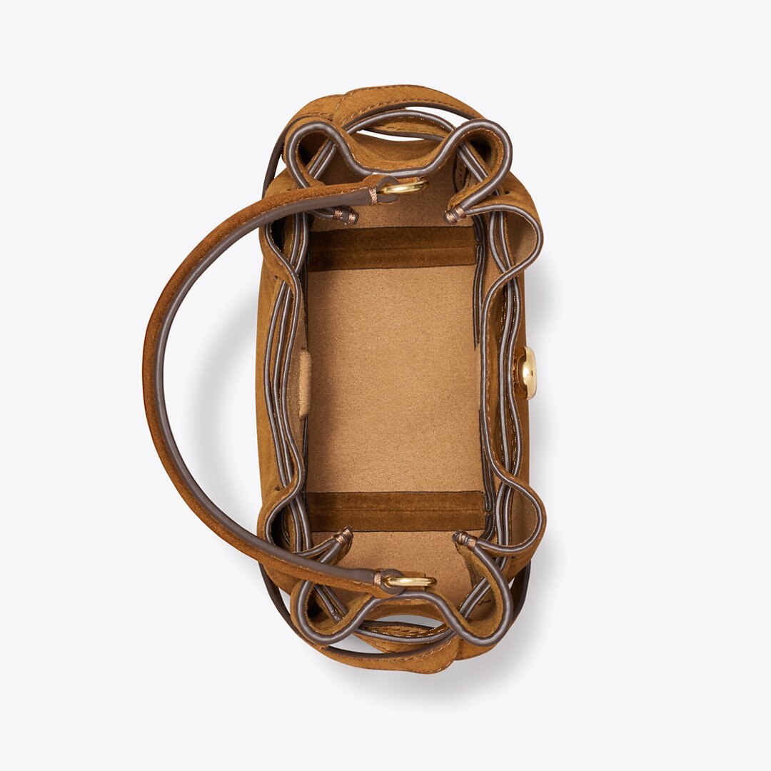 Tory Burch Mini Romy Suede Bucket Bag Caramel