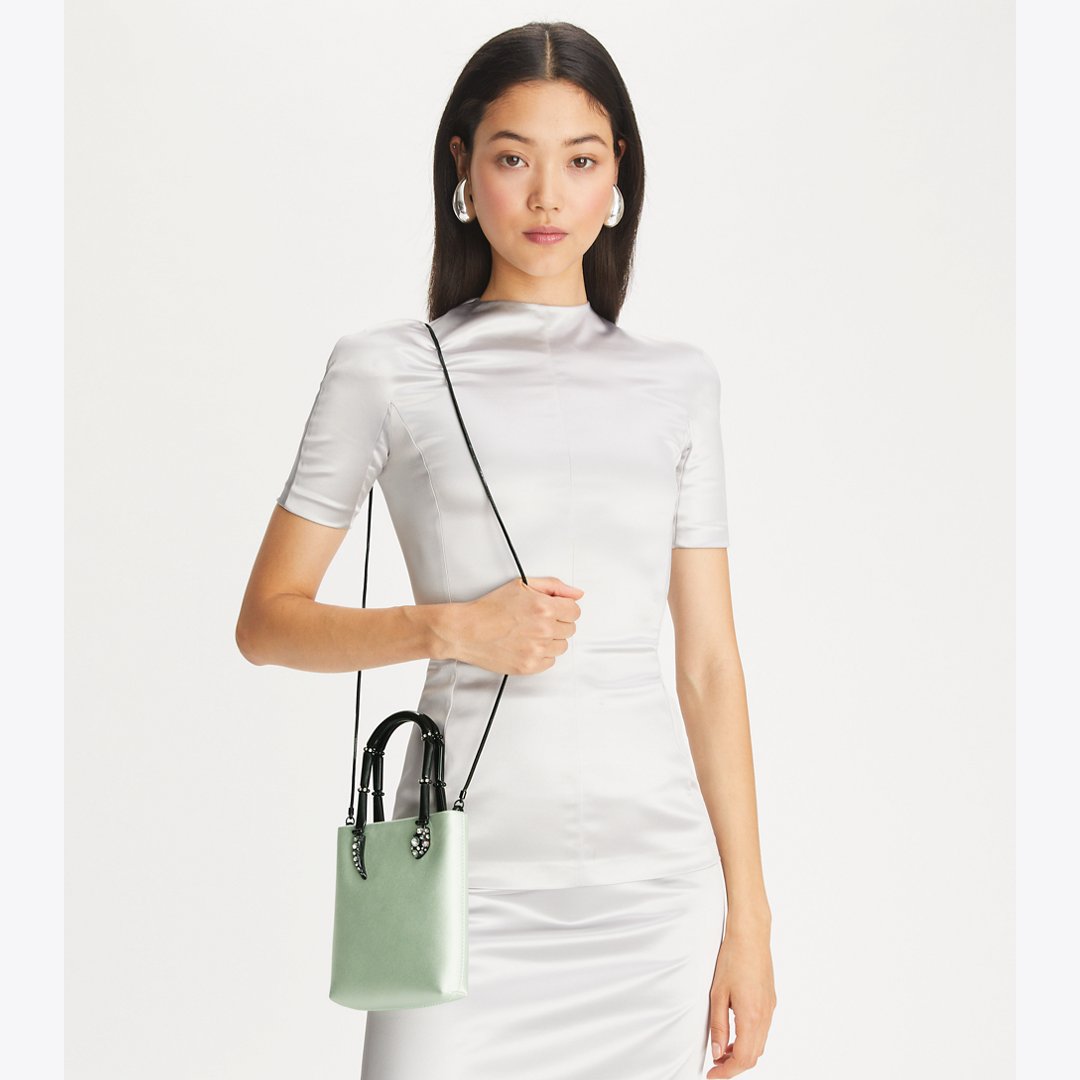 Tory Burch Mini Satin Snake Handle Tote Mint