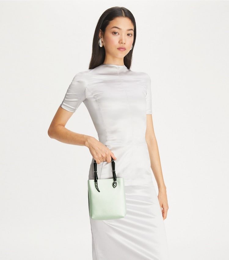 Mini Satin Snake Handle Tote Mint Mint
