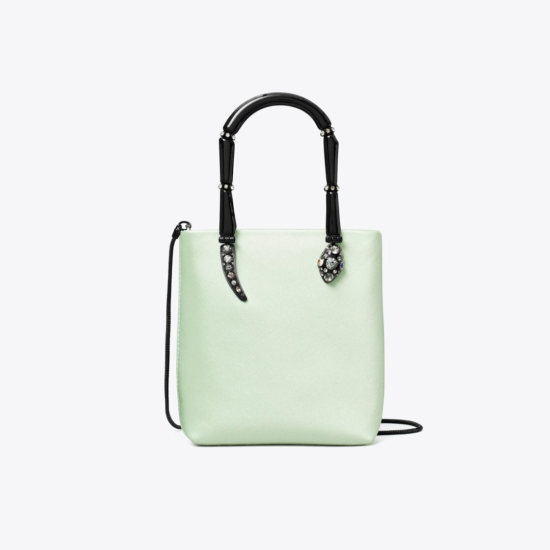 Tory Burch Mini Satin Snake Handle Tote Mint