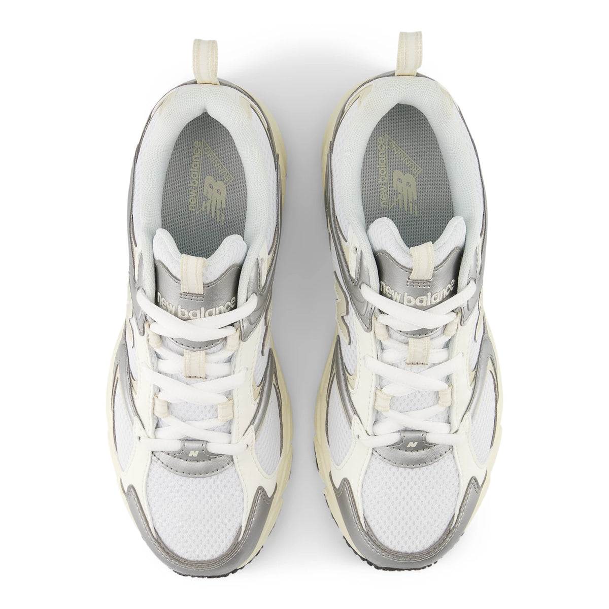 New Balance 408 White with Linen and Silver Metallic