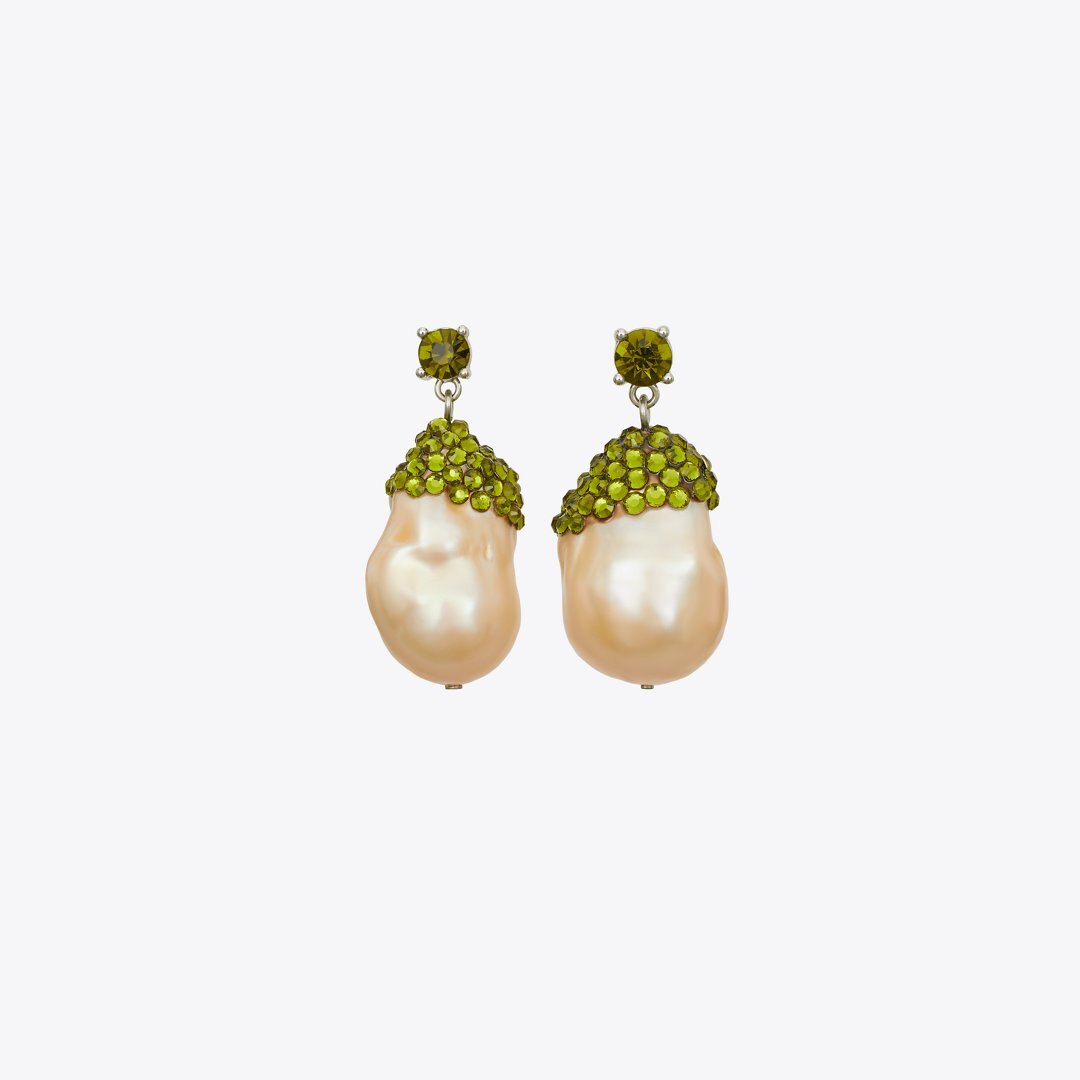Tory Burch Moondance Crystal and Pearl Drop Earrings Pink / Green