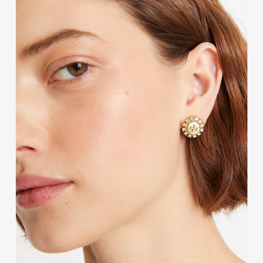 Tory Burch Moondance Crystal Stud Earrings Tory Gold / MOP / Crystal