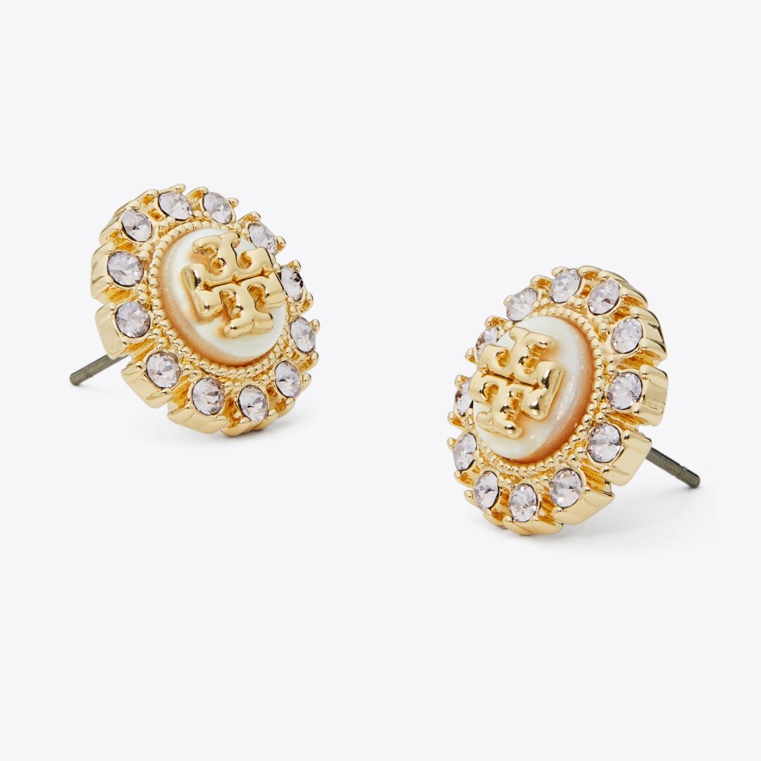 Tory Burch Moondance Crystal Stud Earrings Tory Gold / MOP / Crystal