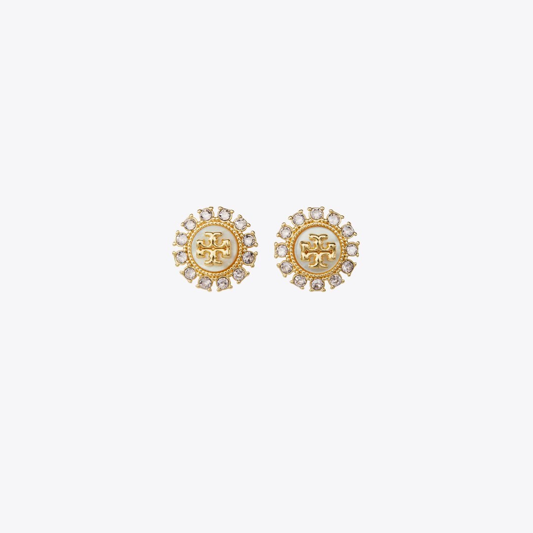 Tory Burch Moondance Crystal Stud Earrings Tory Gold / MOP / Crystal