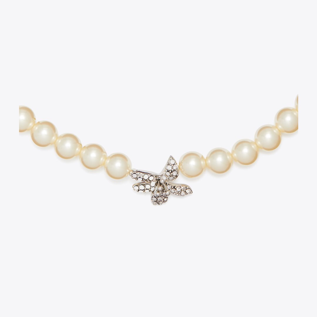 Tory Burch Moondance Pav Flower Pearl Necklace Tory Silver / Pearl / Crystal