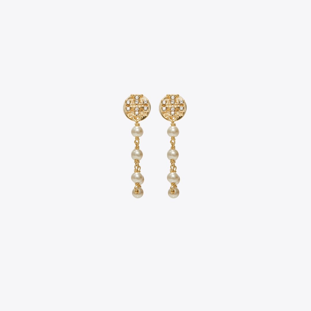 Tory Burch Moondance Pearl and Chain Earrings Tory Gold / Pearl / Crystal